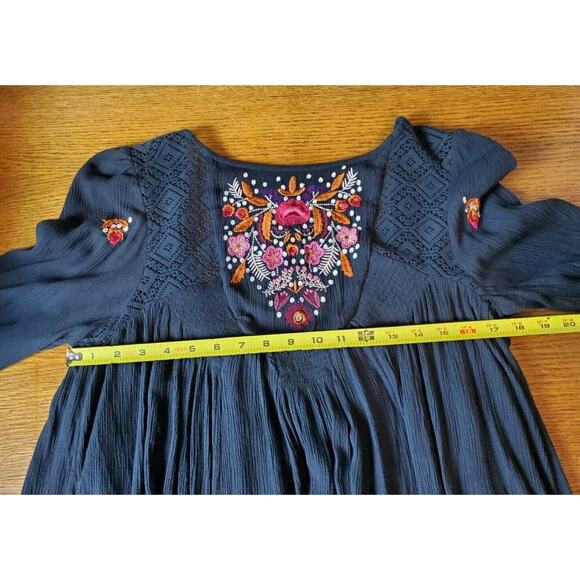 Free People Small Dress Black Mohave Embroidered‎ Mini Tunic Lace Long Sleeve - Picture 11 of 16